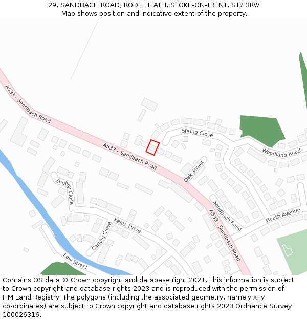 29, SANDBACH ROAD, RODE HEATH, STOKE-ON-TRENT, ST7 3RW: Location map and indicative extent of plot