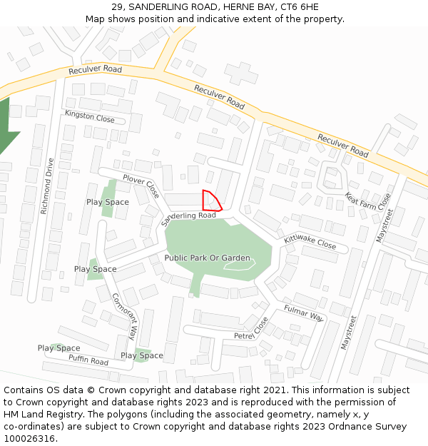 29, SANDERLING ROAD, HERNE BAY, CT6 6HE: Location map and indicative extent of plot