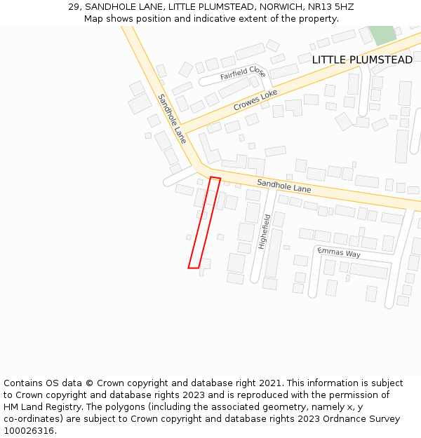 29, SANDHOLE LANE, LITTLE PLUMSTEAD, NORWICH, NR13 5HZ: Location map and indicative extent of plot