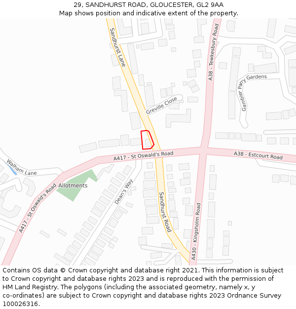 29, SANDHURST ROAD, GLOUCESTER, GL2 9AA: Location map and indicative extent of plot