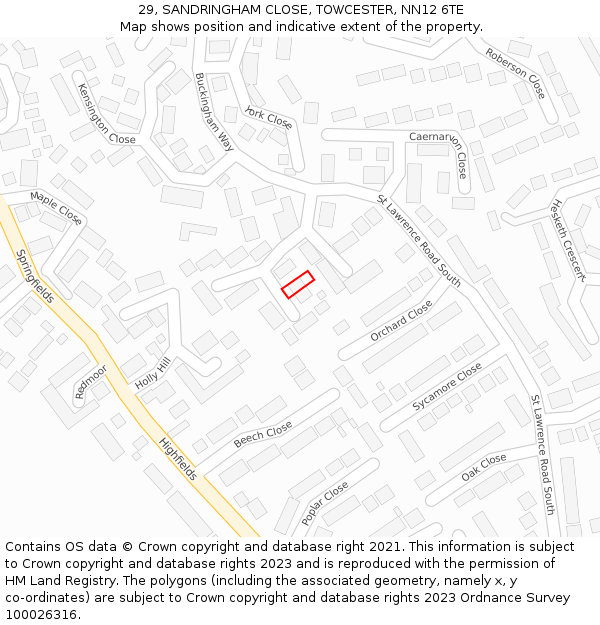 29, SANDRINGHAM CLOSE, TOWCESTER, NN12 6TE: Location map and indicative extent of plot