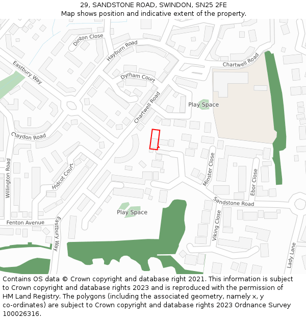 29, SANDSTONE ROAD, SWINDON, SN25 2FE: Location map and indicative extent of plot