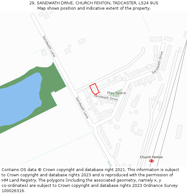 29, SANDWATH DRIVE, CHURCH FENTON, TADCASTER, LS24 9US: Location map and indicative extent of plot