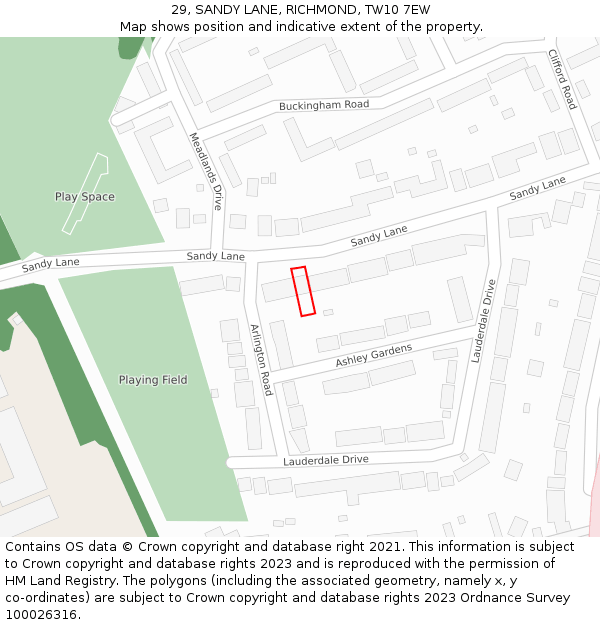 29, SANDY LANE, RICHMOND, TW10 7EW: Location map and indicative extent of plot