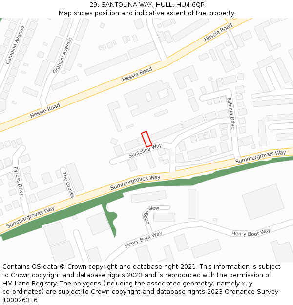 29, SANTOLINA WAY, HULL, HU4 6QP: Location map and indicative extent of plot