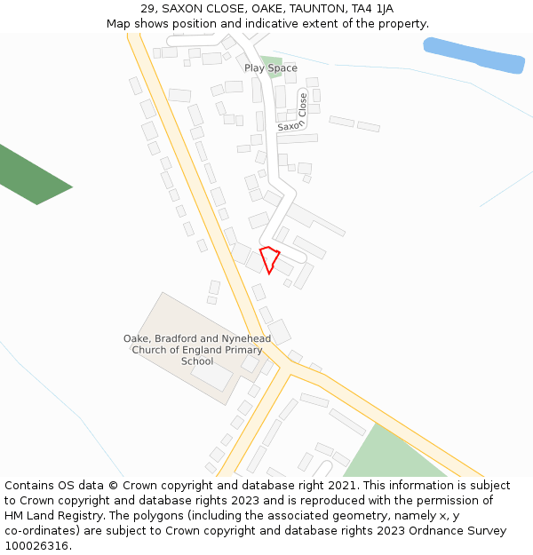 29, SAXON CLOSE, OAKE, TAUNTON, TA4 1JA: Location map and indicative extent of plot