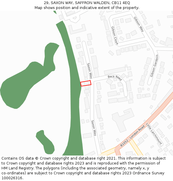 29, SAXON WAY, SAFFRON WALDEN, CB11 4EQ: Location map and indicative extent of plot
