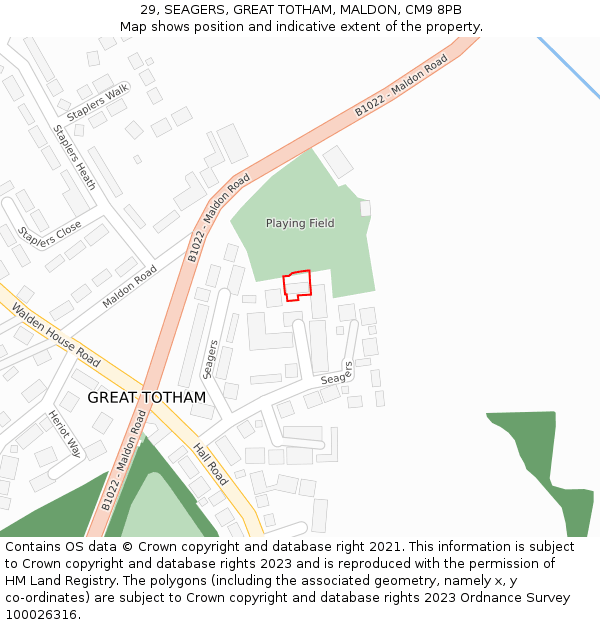 29, SEAGERS, GREAT TOTHAM, MALDON, CM9 8PB: Location map and indicative extent of plot