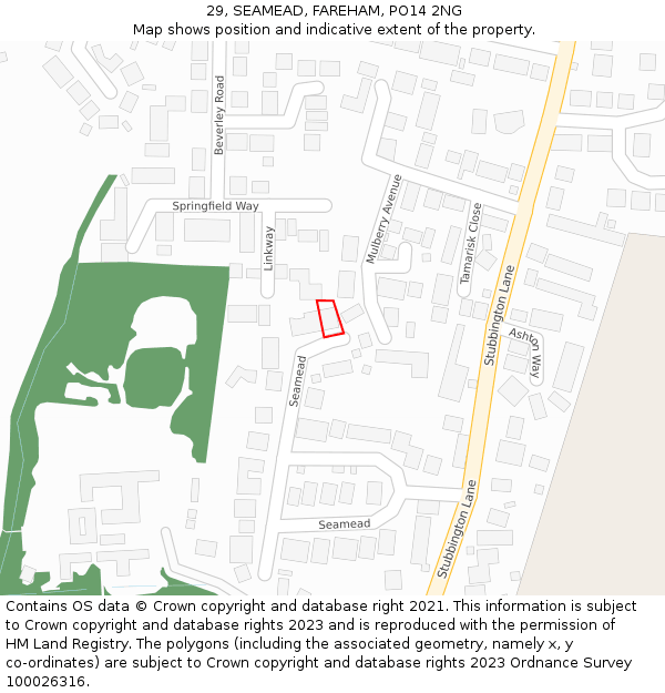 29, SEAMEAD, FAREHAM, PO14 2NG: Location map and indicative extent of plot