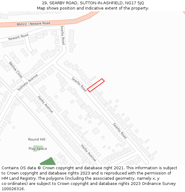 29, SEARBY ROAD, SUTTON-IN-ASHFIELD, NG17 5JQ: Location map and indicative extent of plot