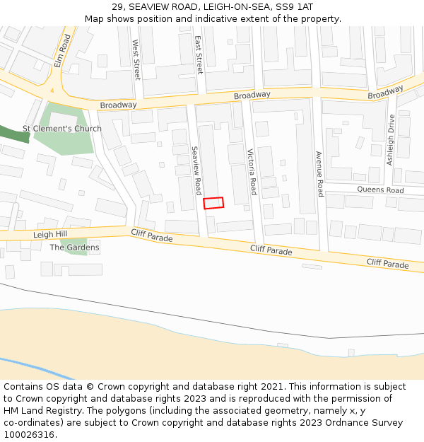 29, SEAVIEW ROAD, LEIGH-ON-SEA, SS9 1AT: Location map and indicative extent of plot