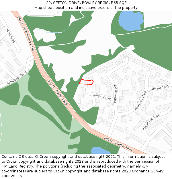 29, SEFTON DRIVE, ROWLEY REGIS, B65 8QE: Location map and indicative extent of plot