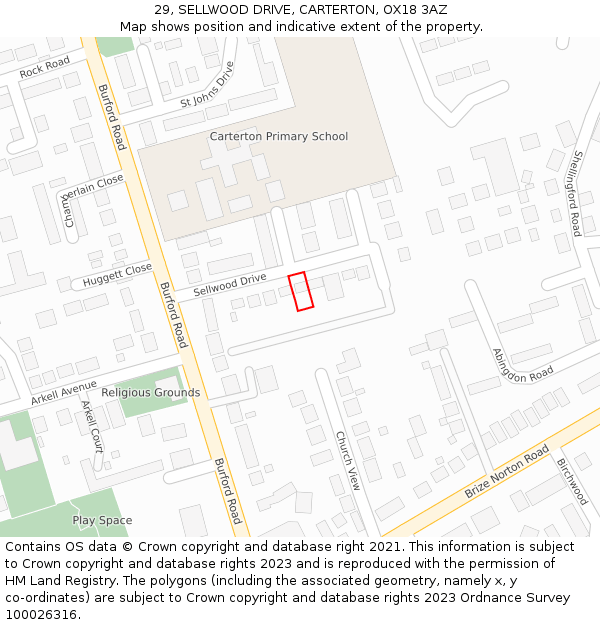 29, SELLWOOD DRIVE, CARTERTON, OX18 3AZ: Location map and indicative extent of plot
