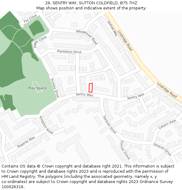29, SENTRY WAY, SUTTON COLDFIELD, B75 7HZ: Location map and indicative extent of plot