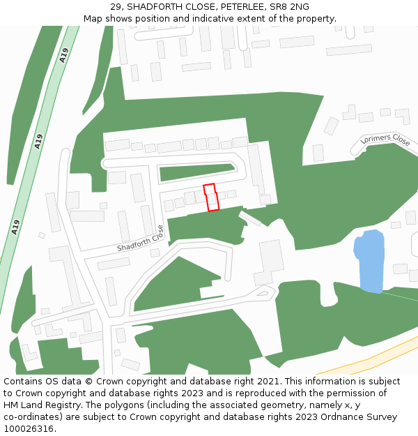 29, SHADFORTH CLOSE, PETERLEE, SR8 2NG: Location map and indicative extent of plot