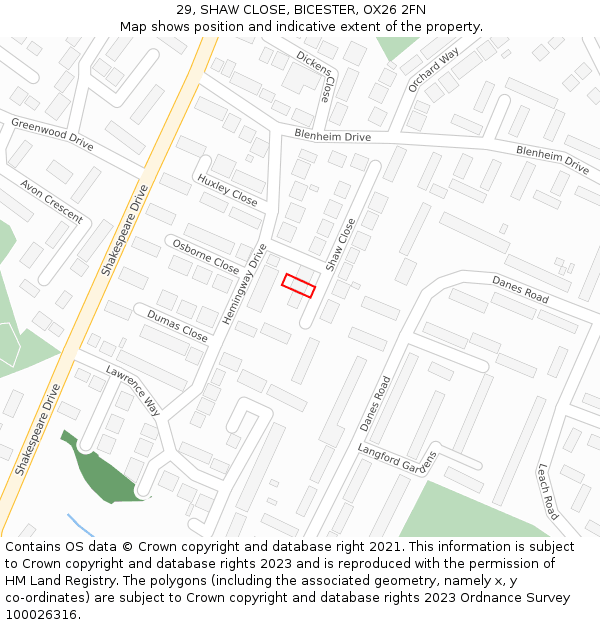 29, SHAW CLOSE, BICESTER, OX26 2FN: Location map and indicative extent of plot