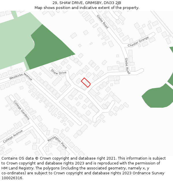 29, SHAW DRIVE, GRIMSBY, DN33 2JB: Location map and indicative extent of plot