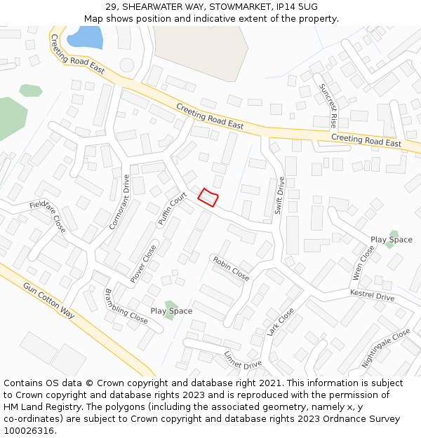 29, SHEARWATER WAY, STOWMARKET, IP14 5UG: Location map and indicative extent of plot