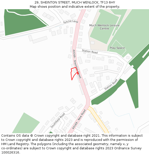 29, SHEINTON STREET, MUCH WENLOCK, TF13 6HY: Location map and indicative extent of plot
