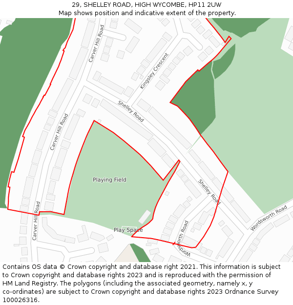 29, SHELLEY ROAD, HIGH WYCOMBE, HP11 2UW: Location map and indicative extent of plot