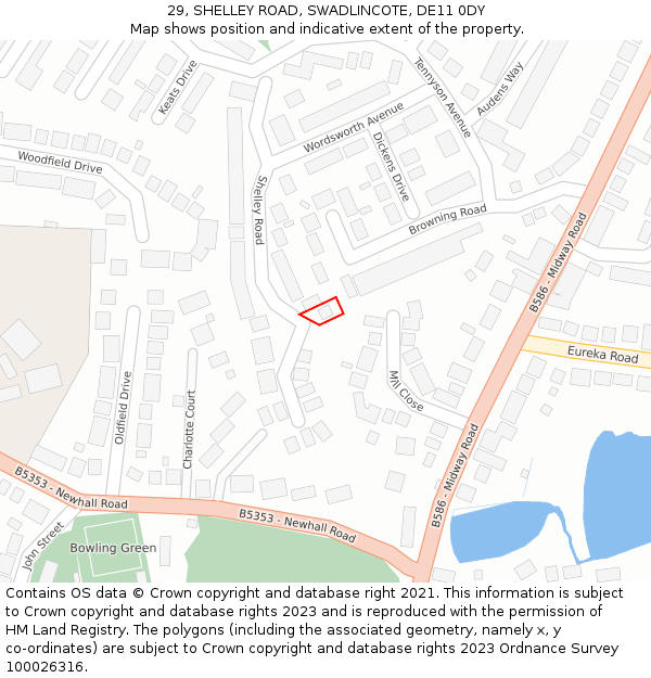 29, SHELLEY ROAD, SWADLINCOTE, DE11 0DY: Location map and indicative extent of plot