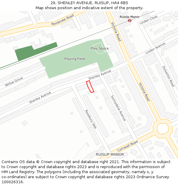 29, SHENLEY AVENUE, RUISLIP, HA4 6BS: Location map and indicative extent of plot