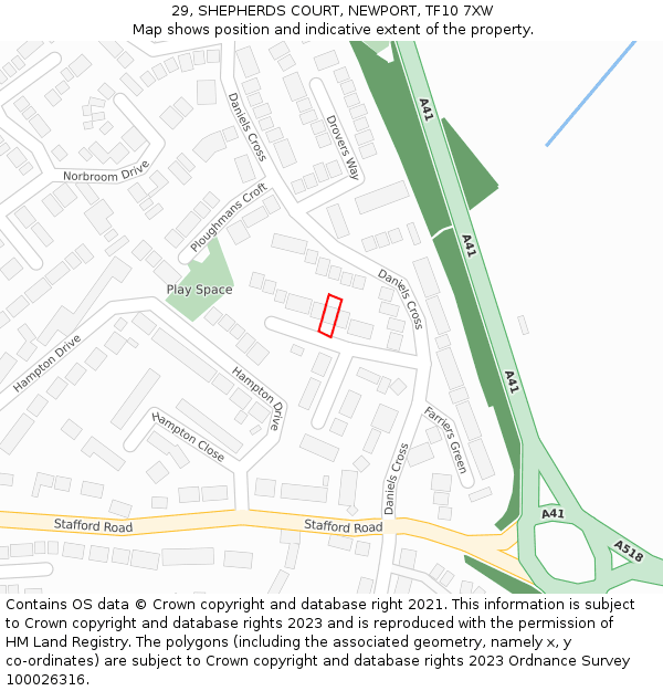 29, SHEPHERDS COURT, NEWPORT, TF10 7XW: Location map and indicative extent of plot