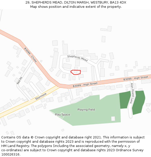 29, SHEPHERDS MEAD, DILTON MARSH, WESTBURY, BA13 4DX: Location map and indicative extent of plot