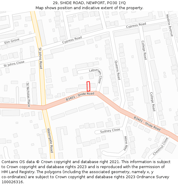 29, SHIDE ROAD, NEWPORT, PO30 1YQ: Location map and indicative extent of plot