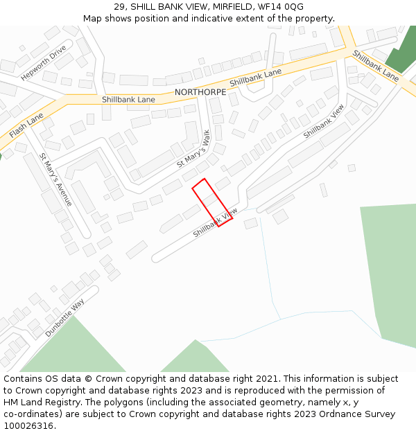 29, SHILL BANK VIEW, MIRFIELD, WF14 0QG: Location map and indicative extent of plot