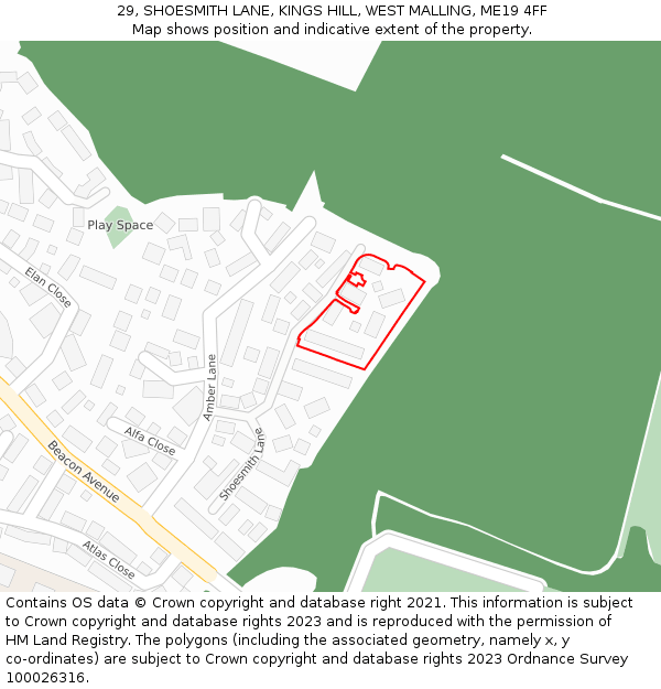 29, SHOESMITH LANE, KINGS HILL, WEST MALLING, ME19 4FF: Location map and indicative extent of plot