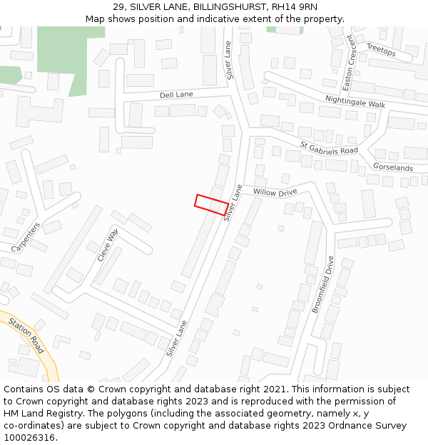 29, SILVER LANE, BILLINGSHURST, RH14 9RN: Location map and indicative extent of plot