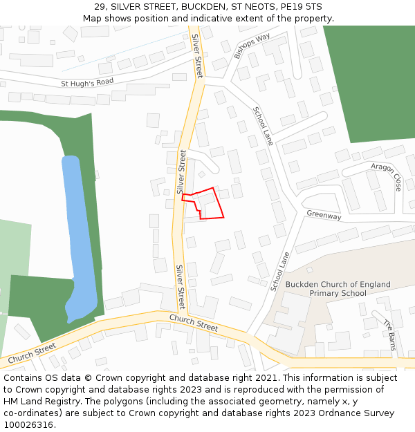 29, SILVER STREET, BUCKDEN, ST NEOTS, PE19 5TS: Location map and indicative extent of plot