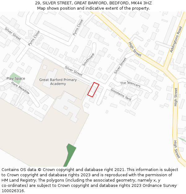 29, SILVER STREET, GREAT BARFORD, BEDFORD, MK44 3HZ: Location map and indicative extent of plot