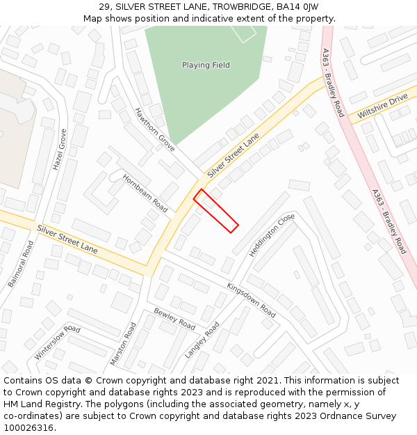 29, SILVER STREET LANE, TROWBRIDGE, BA14 0JW: Location map and indicative extent of plot