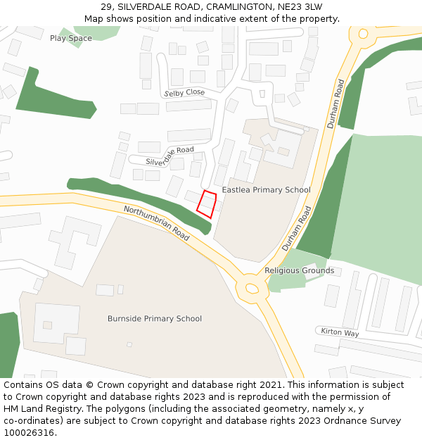 29, SILVERDALE ROAD, CRAMLINGTON, NE23 3LW: Location map and indicative extent of plot