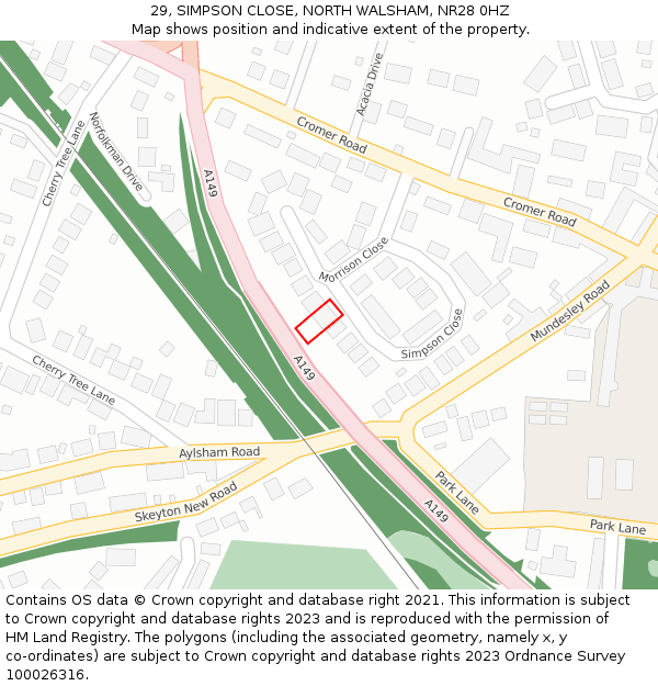 29, SIMPSON CLOSE, NORTH WALSHAM, NR28 0HZ: Location map and indicative extent of plot
