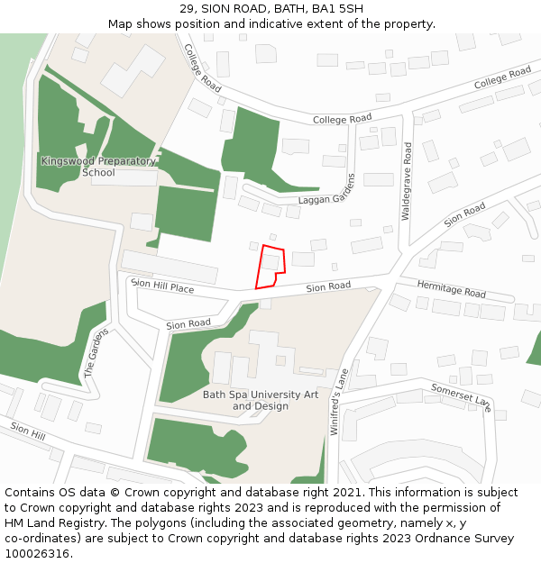 29, SION ROAD, BATH, BA1 5SH: Location map and indicative extent of plot