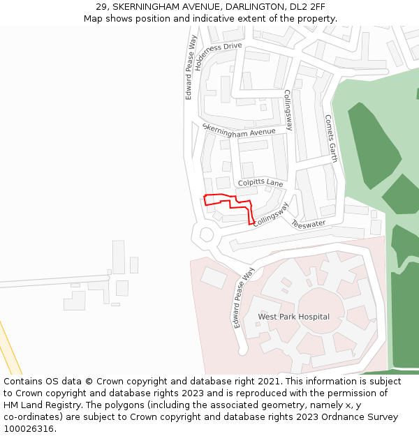 29, SKERNINGHAM AVENUE, DARLINGTON, DL2 2FF: Location map and indicative extent of plot
