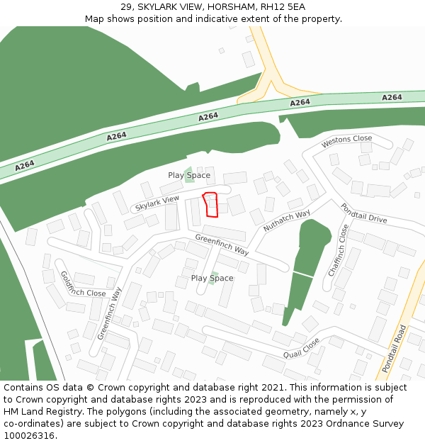 29, SKYLARK VIEW, HORSHAM, RH12 5EA: Location map and indicative extent of plot