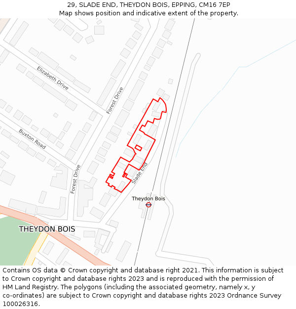 29, SLADE END, THEYDON BOIS, EPPING, CM16 7EP: Location map and indicative extent of plot