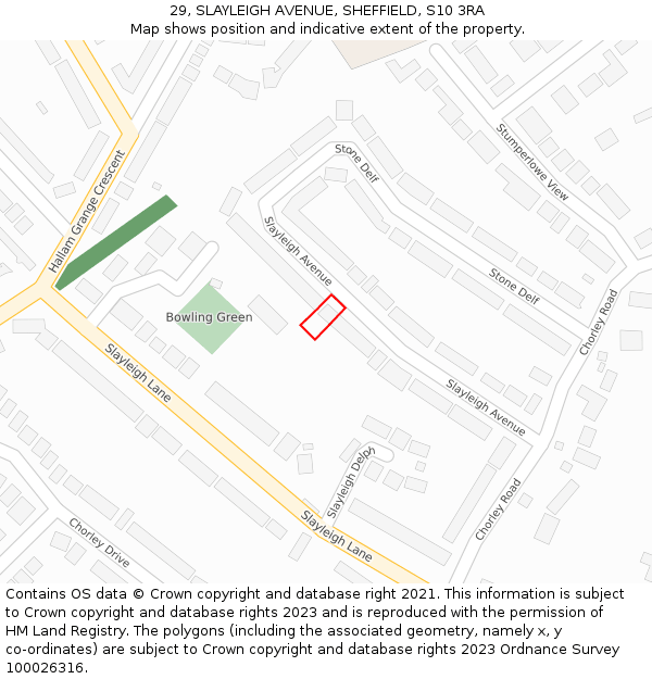 29, SLAYLEIGH AVENUE, SHEFFIELD, S10 3RA: Location map and indicative extent of plot