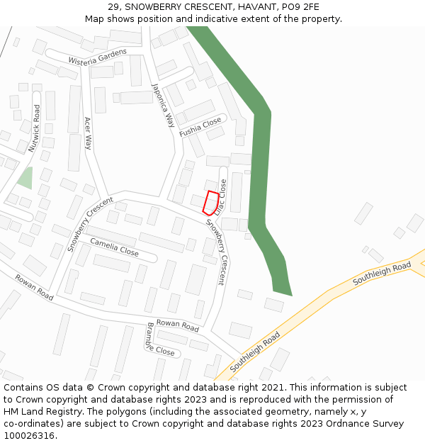 29, SNOWBERRY CRESCENT, HAVANT, PO9 2FE: Location map and indicative extent of plot