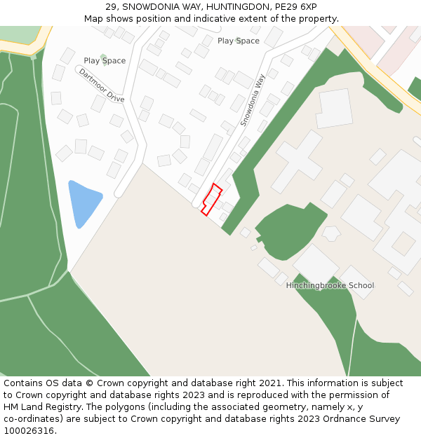 29, SNOWDONIA WAY, HUNTINGDON, PE29 6XP: Location map and indicative extent of plot