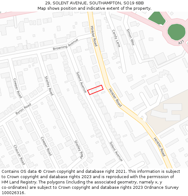 29, SOLENT AVENUE, SOUTHAMPTON, SO19 6BB: Location map and indicative extent of plot