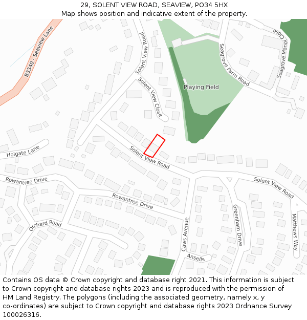 29, SOLENT VIEW ROAD, SEAVIEW, PO34 5HX: Location map and indicative extent of plot