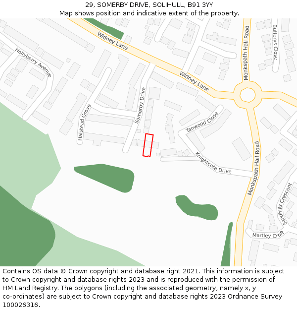 29, SOMERBY DRIVE, SOLIHULL, B91 3YY: Location map and indicative extent of plot