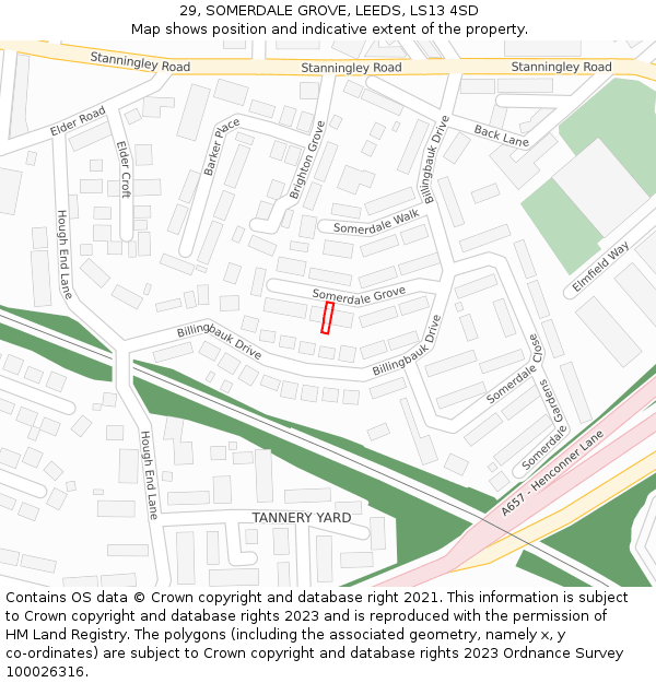 29, SOMERDALE GROVE, LEEDS, LS13 4SD: Location map and indicative extent of plot