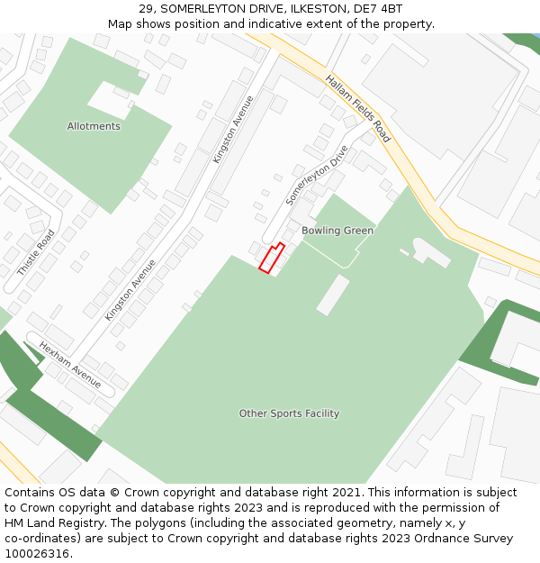 29, SOMERLEYTON DRIVE, ILKESTON, DE7 4BT: Location map and indicative extent of plot