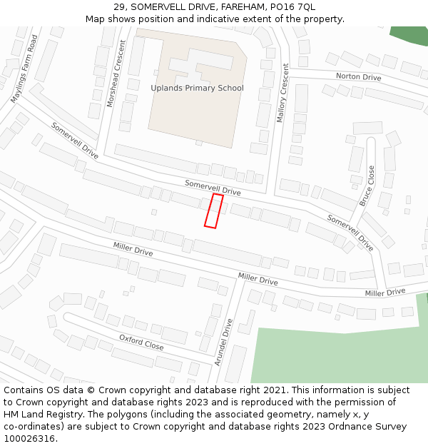 29, SOMERVELL DRIVE, FAREHAM, PO16 7QL: Location map and indicative extent of plot